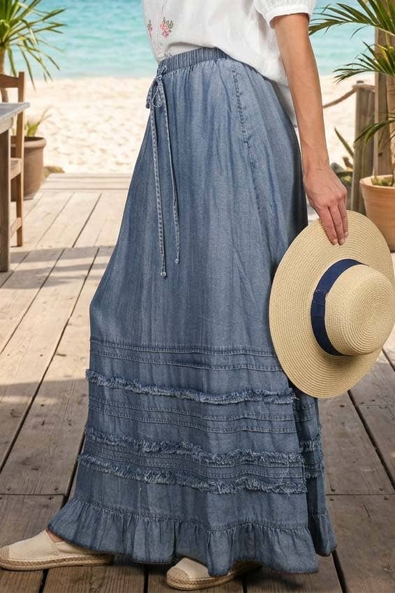 Ruffle Chambray Maxi Skirt – Calla Vie Boutique