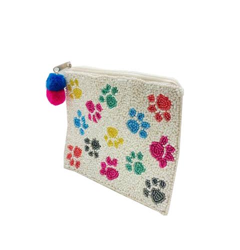 Colorful Pawprint Beaded Coin Purse