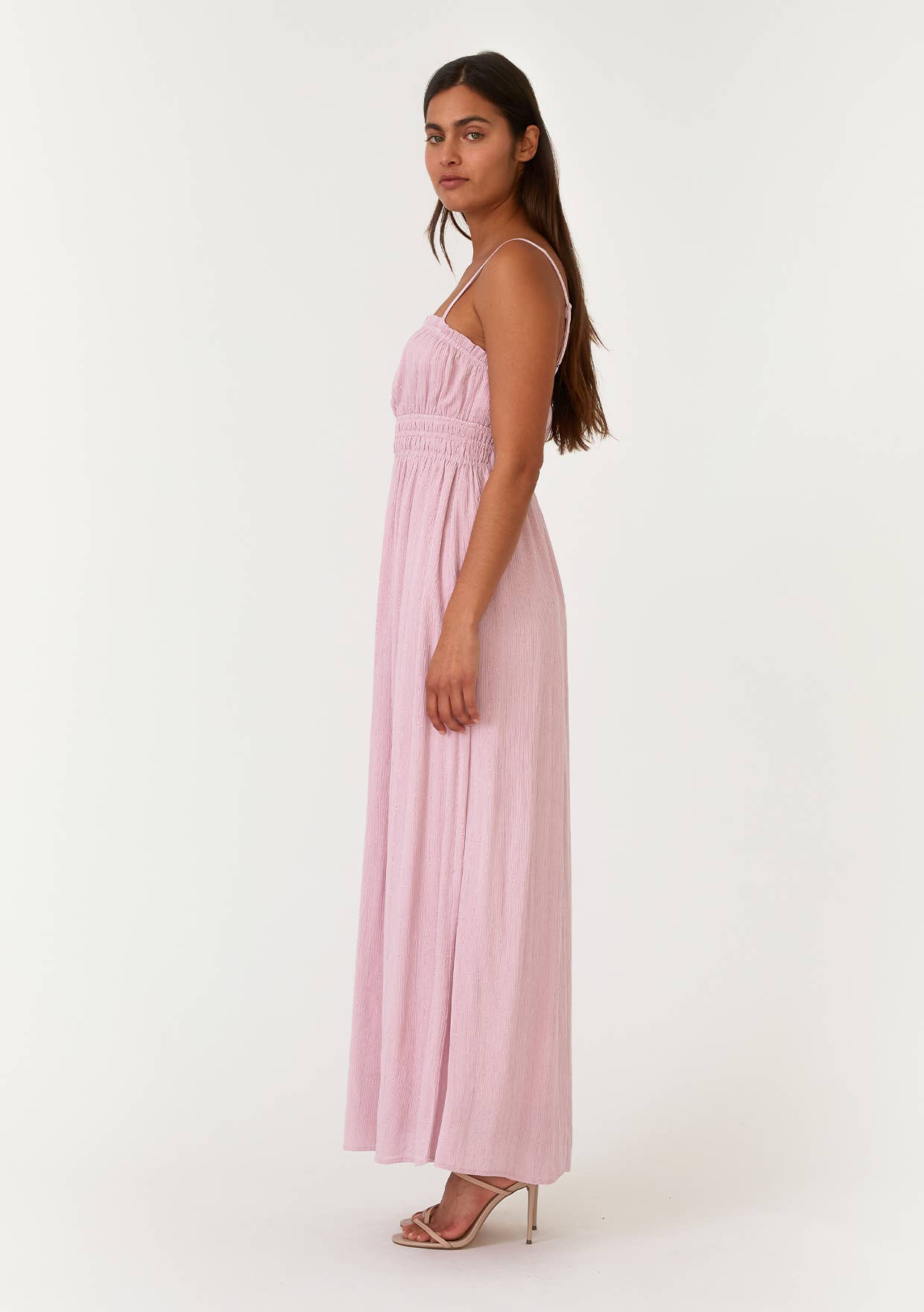 Crinkle Metallic Stripe Maxi Dress