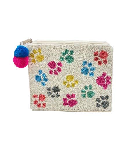 Colorful Pawprint Beaded Coin Purse