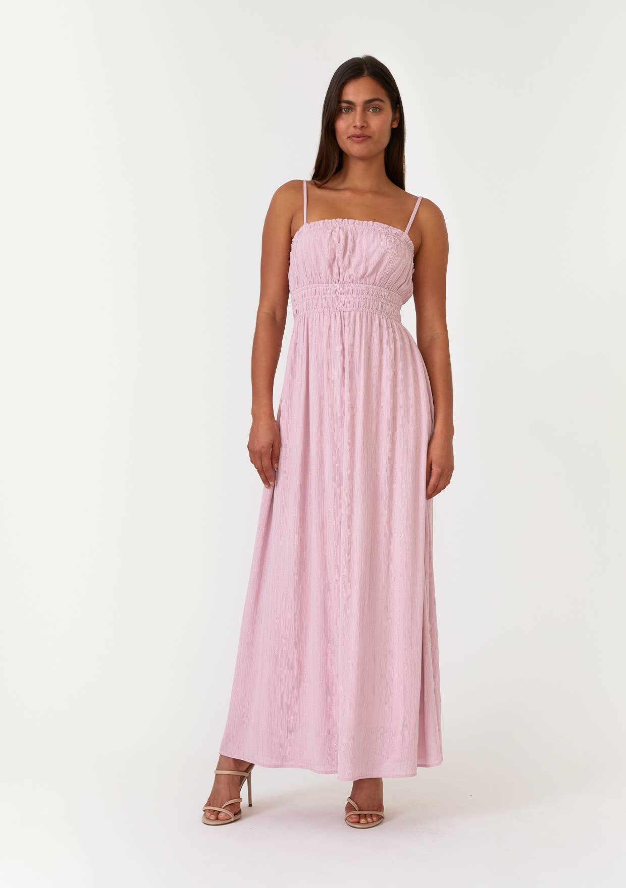 Crinkle Metallic Stripe Maxi Dress