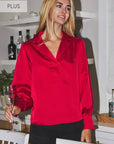 Satin Long Sleeve Collared Blouse