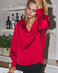 Satin Long Sleeve Collared Blouse