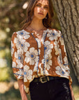 Floral Printed 3/4 Sleeve Blouse