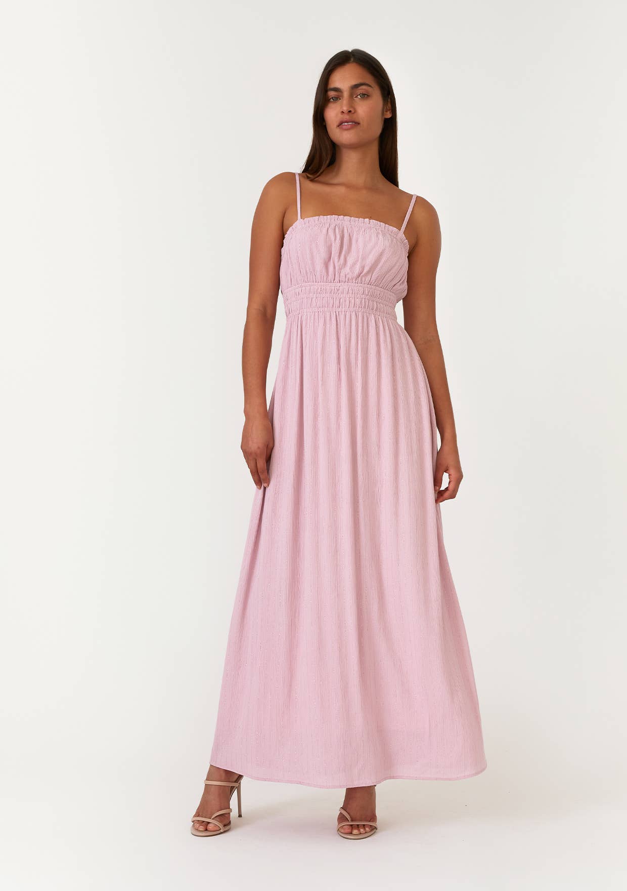 Crinkle Metallic Stripe Maxi Dress