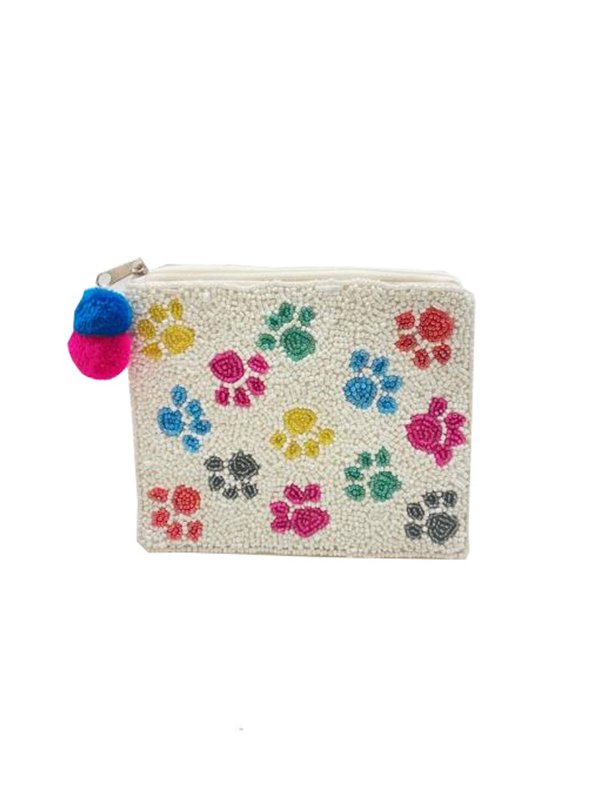 Colorful Pawprint Beaded Coin Purse