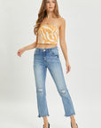 High Rise Distressed Cropped Straight Jeans