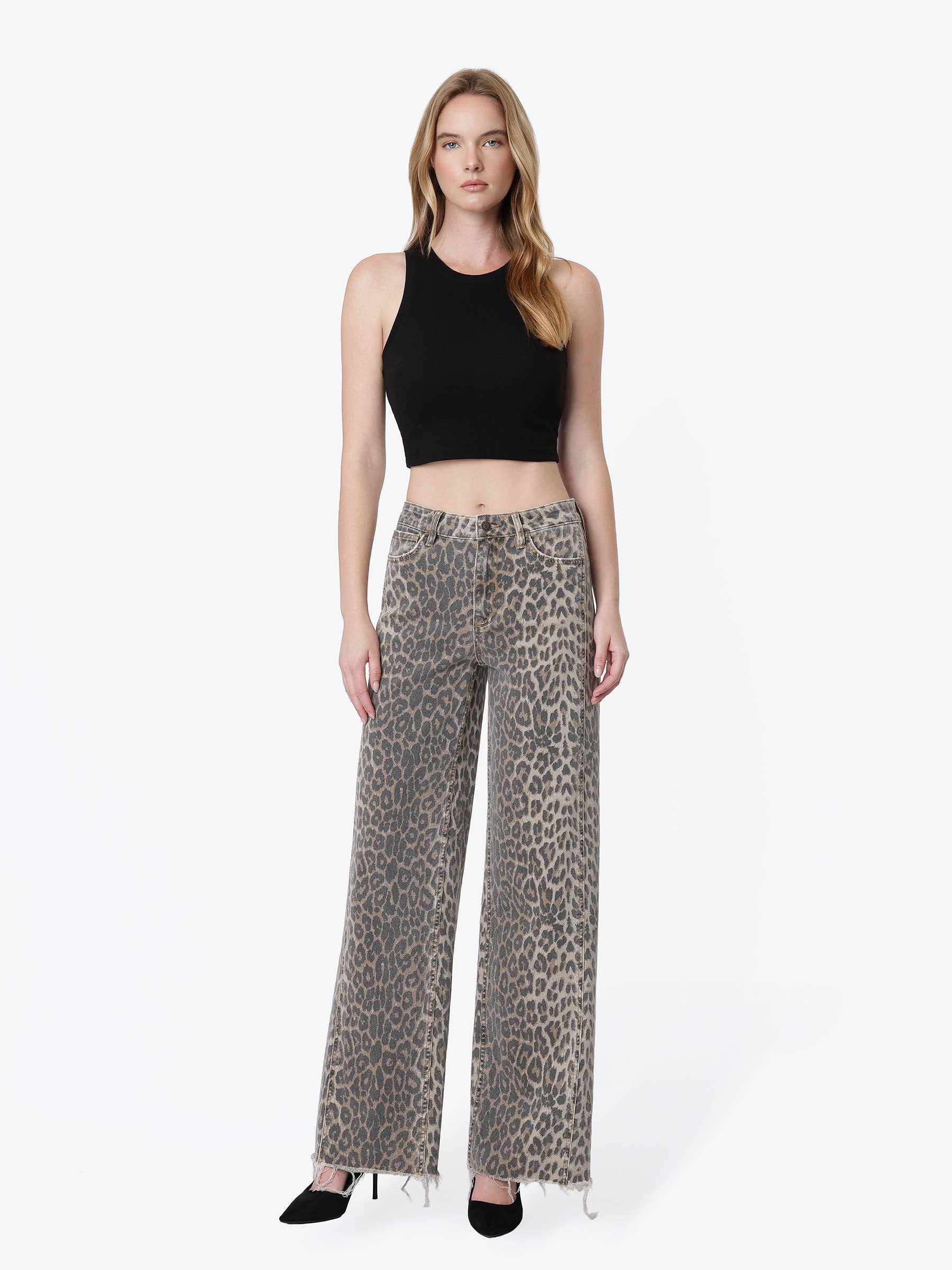 Leopard Print Wide Leg Jeans