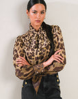 Leopard Print Top with Neck Tie