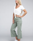 Acid Washed High Waist Frayed Hem Straight Pants