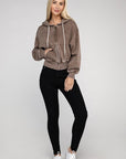 Acid Wash Fleece Cropped Zip-Up Hoodie