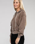 Acid Wash Fleece Cropped Zip-Up Hoodie