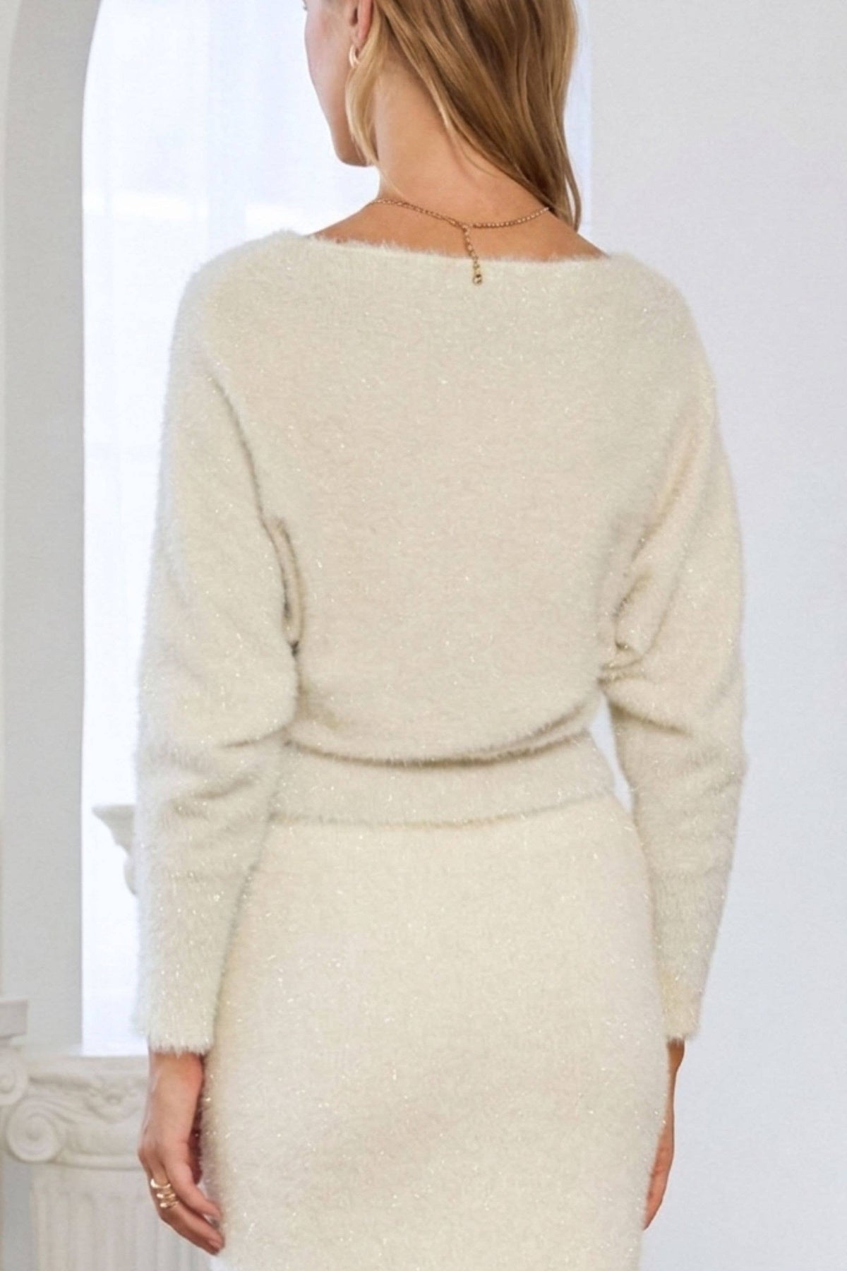 Skies Are Blue | Shimmer Knit Sweater ✨ Champagne