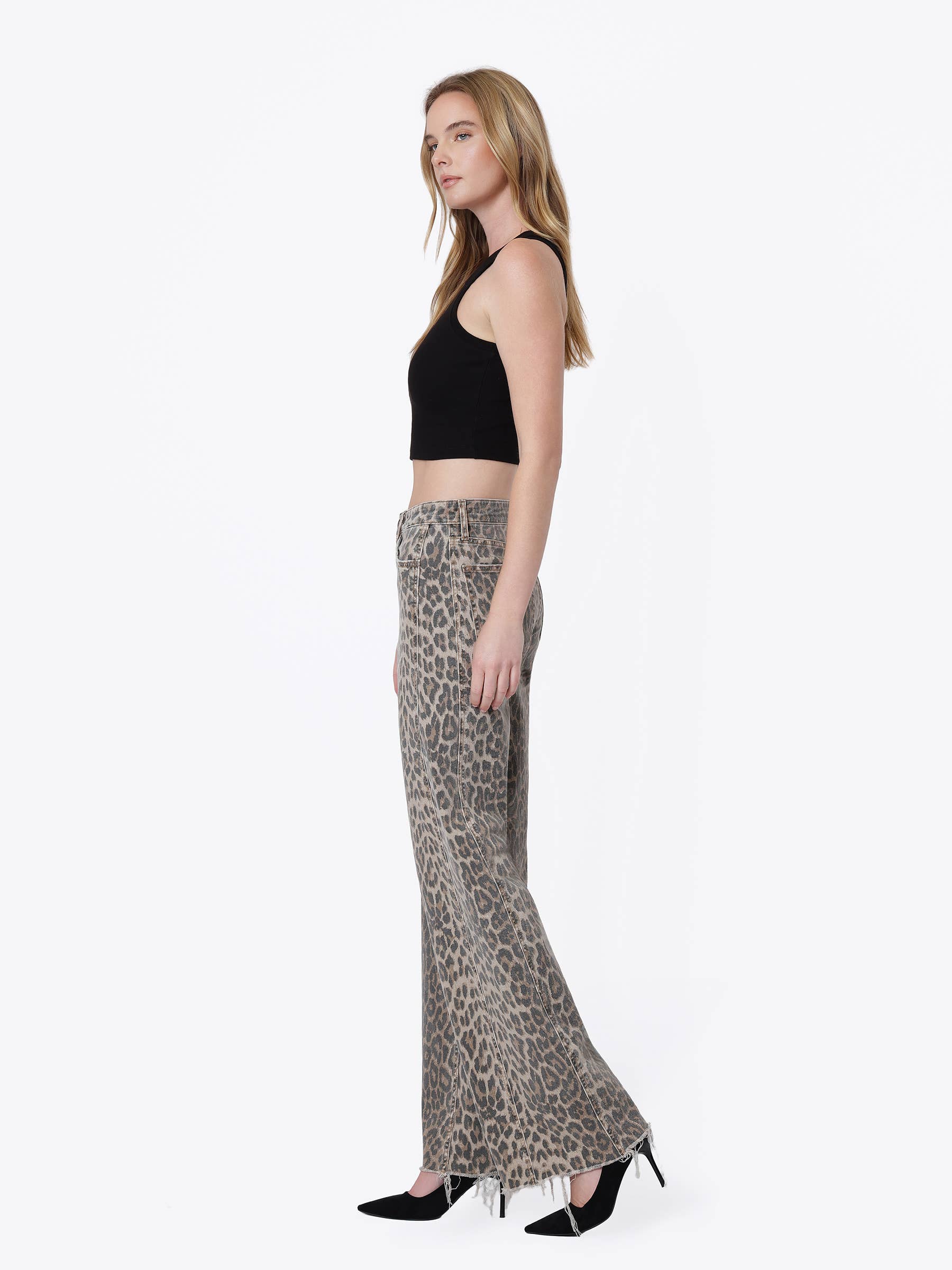 Leopard Print Wide Leg Jeans