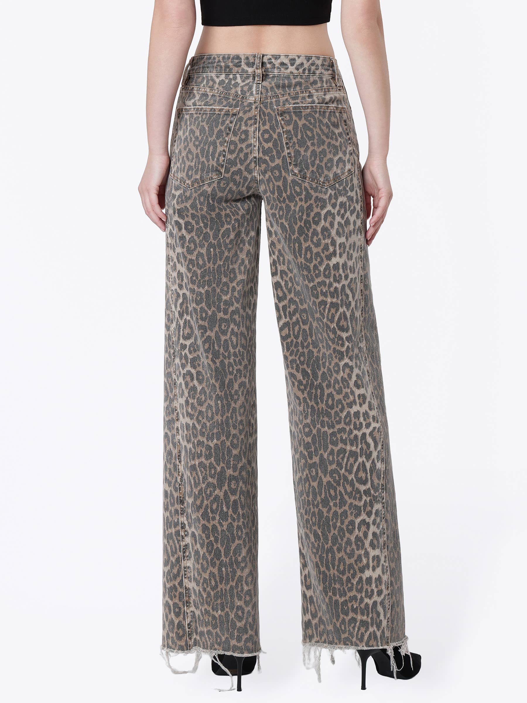 Leopard Print Wide Leg Jeans