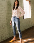 Mid-Rise Single Cuffed Crop Slim Straight Jeans