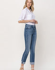 Mid-Rise Single Cuffed Crop Slim Straight Jeans