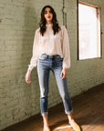 Mid-Rise Single Cuffed Crop Slim Straight Jeans