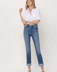 Mid-Rise Single Cuffed Crop Slim Straight Jeans