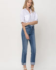 Mid-Rise Single Cuffed Crop Slim Straight Jeans