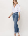 Mid-Rise Single Cuffed Crop Slim Straight Jeans