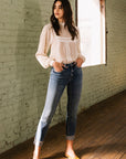 Mid-Rise Single Cuffed Crop Slim Straight Jeans