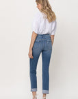 Mid-Rise Single Cuffed Crop Slim Straight Jeans