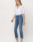 Mid-Rise Single Cuffed Crop Slim Straight Jeans