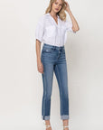 Mid-Rise Single Cuffed Crop Slim Straight Jeans