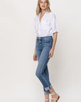 Mid-Rise Single Cuffed Crop Slim Straight Jeans