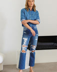 Distressed High Rise Ankle Relaxed Straight Jeans