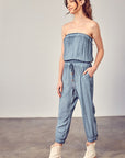 Raw Edge Detail Tube Jumpsuit