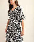 Oversized Pleated Print Dress