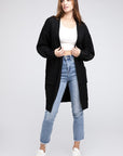 Twist Knitted Open Front Cardigan With Pockets