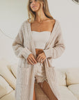 Twist Knitted Open Front Cardigan With Pockets