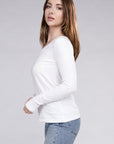 Cotton V-Neck Long Sleeve T-Shirt