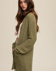 Popcorn Open Knit Cardigan Sweater