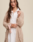 Popcorn Open Knit Cardigan Sweater