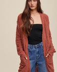 Popcorn Open Knit Cardigan Sweater