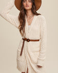 Popcorn Open Knit Cardigan Sweater