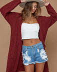 Twist Knitted Open Front Cardigan With Pockets