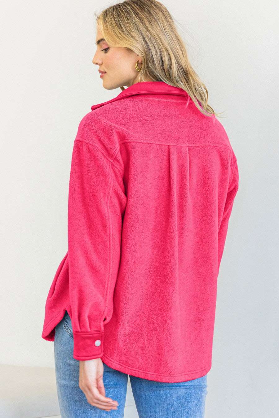 High Neck Fleece Jacket- Pink