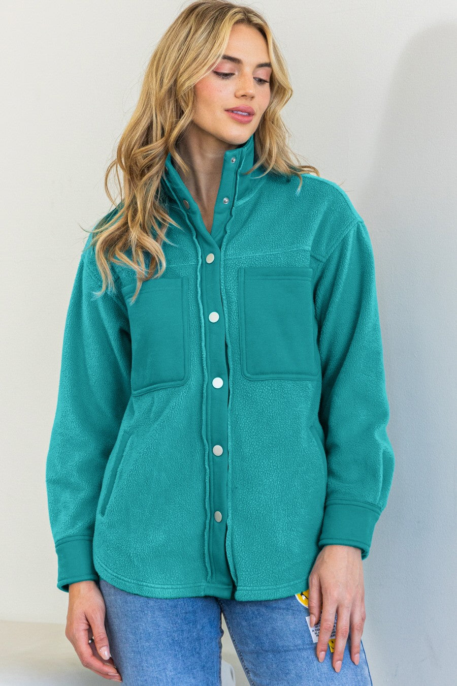 High Neck Fleece Jacket- Teal
