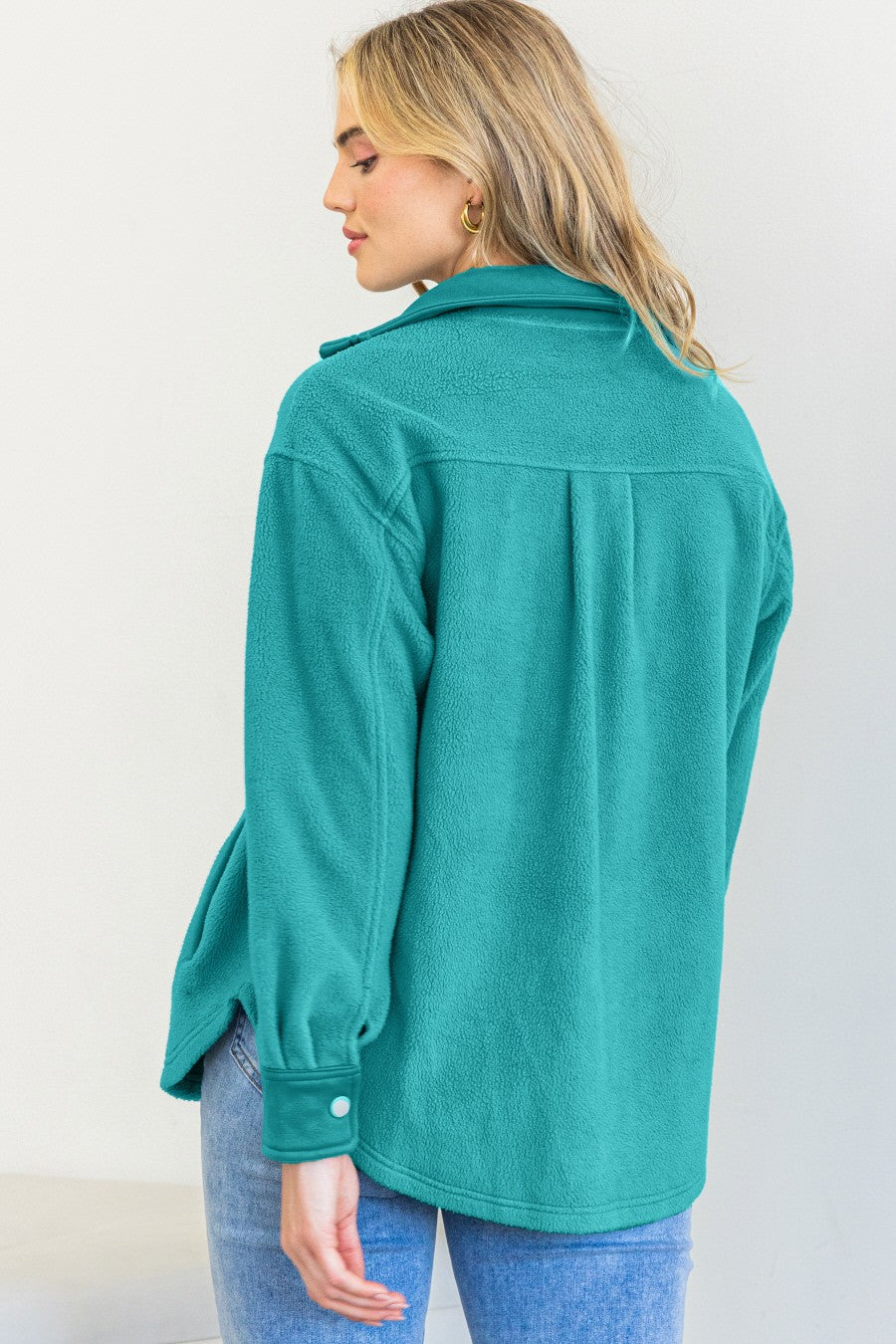 High Neck Fleece Jacket- Teal