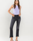 High Rise Raw Step Hem Crop Flare Jeans