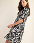 Oversized Pleated Print Dress