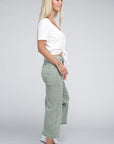 Acid Washed High Waist Frayed Hem Straight Pants