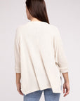 3/4 Sleeve V-Neck Hi-Low Hem Jacquard Sweater