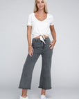 Acid Washed High Waist Frayed Hem Straight Pants