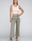 Acid Washed High Waist Frayed Hem Straight Pants